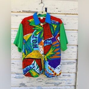 Vintage Jo Hardin 80s Summer Beachy Vacation Button-Down Colorful Shirt Size 10